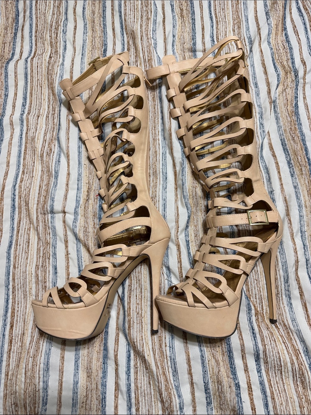 Nude Strappy Gladiator Platform Heels for Women